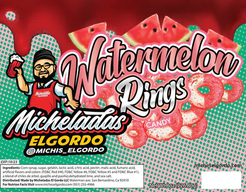 Micheladas El Gordo Watermelon Chamoy Rings 8 OZ